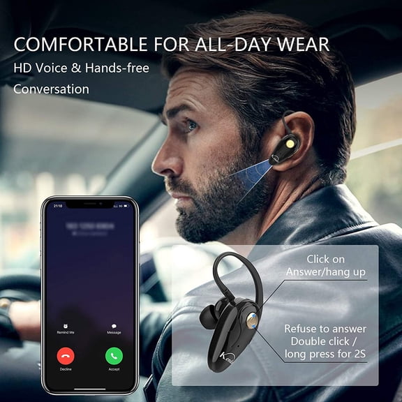 NSKBBM-Bluetooth Headset, V5.0 Ultralight Wireless Headphone Cell Phone Earpiece with Mic Headsetcase,Volume Control, Handsfree Earbud,Compatible with Android/iPhone/Smartphones/Laptop