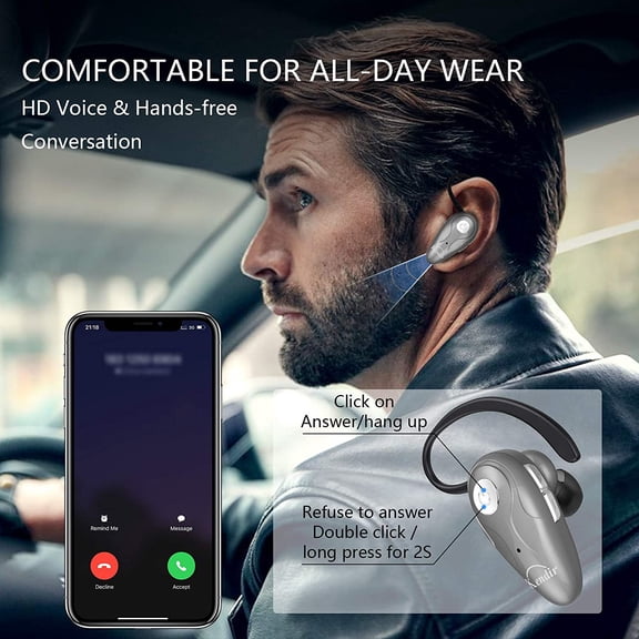 NSKBBM-Bluetooth Headset, V5.0 Ultralight Wireless Headphone Cell Phone Earpiece with Mic Headsetcase, Volume Control, Handsfree Earbud for iPhone, Android,Samsung Smartphone