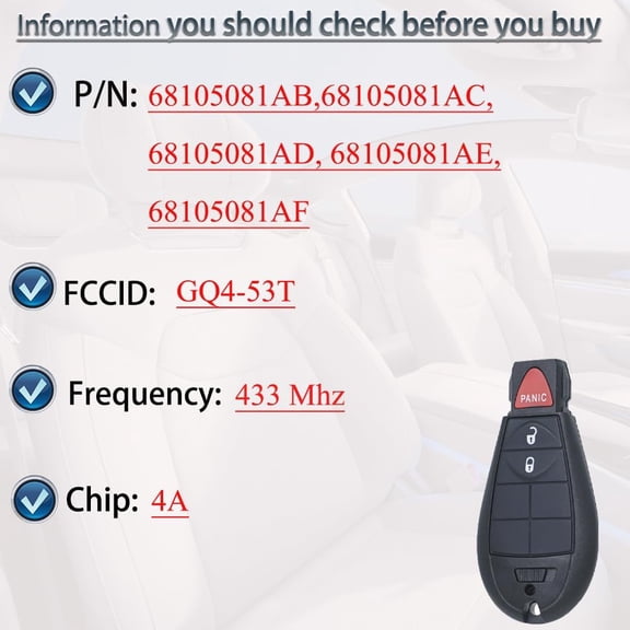 NSKBBM-Key Fob Fobik Style Keyless Entry Fits for Jeep Cherokee 2014 2015 2016 2017 2018 2019 2020 Remote Control Key Replacement GQ4-53T (4A Chip) 68105081 3 Button 433MHz
