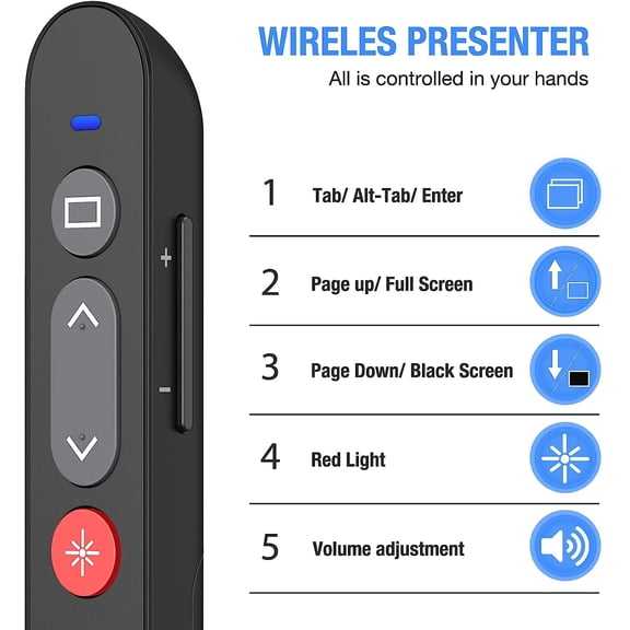 NSKBBM-Laser Pointer for Presentations, Wireless Presenter Clicker for PowerPoint Slide with Hyperlink & Volume Control, Presentation Remote for Mac/Computer/Laptop, Google Slide/PPT/Keynote