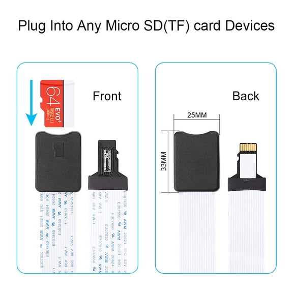 NSKBBM-Micro SD to Micro SD Card Extension Cable - TF Card Reader Adapter, Flexible Extender Compatible with GPS, 3D Printer, Raspberry Pi, TV, DVD, SDXC
