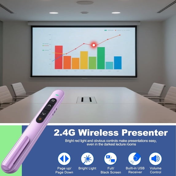 NSKBBM-Presentation Clicker for PowerPoint, RF 2.4GHz USB Wireless Presenter Remote with Volume Control, PowerPoint Clicker Slide Advancer for Mac, Windows, Laptop, Keynote