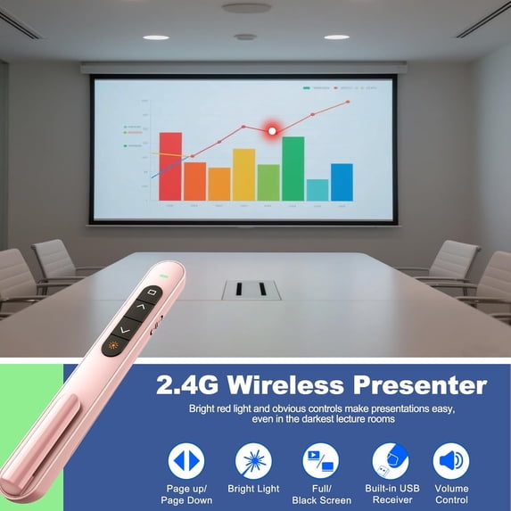 NSKBBM-Presentation Clicker for PowerPoint, RF 2.4GHz USB Wireless Presenter Remote with Volume Control, PowerPoint Clicker Slide Advancer for Mac, Windows, Laptop, Keynote