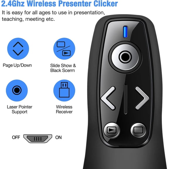 NSKBBM-Presentation Clicker Wireless Presenter Remote for PowerPoint, RF 2.4GHz USB Powerpoint Clicker with Hyperlink & Volume Control PowerPoint Slide Advancer for Mac, Computer, Laptop