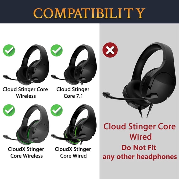 NSKBBM-Replacement Earpads for HyperX Cloud Stinger Core Wireless/CloudX Stinger Core (Wired/Wireless)/Cloud Stinger Core 7.1 Headsets, Ear Pads Cushions with High-Density Memory Foam - CG Black