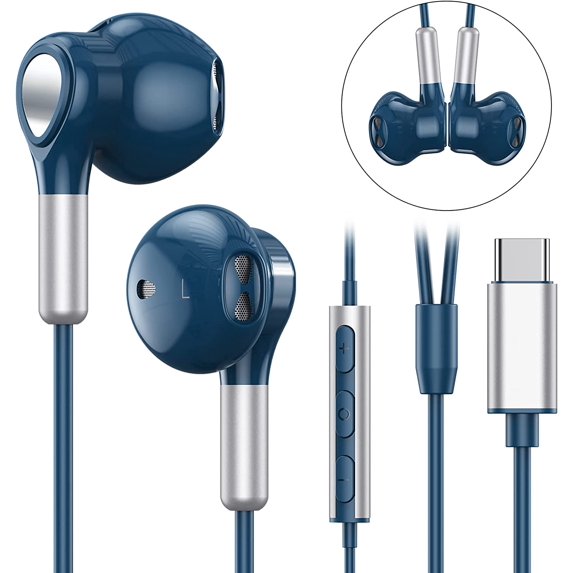 NSKBBM-USB C Headphones for Samsung Galaxy S26 S25 S24 S23 S22 S21 S20 A56 A17 A16 Wired USB C Earbuds with Mic Volume Control Earphones USB Type C Headphones for iPhone 17 16 15 Pro Max Plus iPad 10