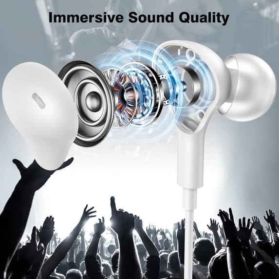 NSKBBM-USB C Headphones for iPhone 17 16 15 iPad Air 5 Wired Earbuds for Samsung S26/S25/S24/S23/S22/S21 Magnetic Noise Isolating in-Ear Type C Earphones with Mic Volume Control for Pixel 8 7 6, Whit