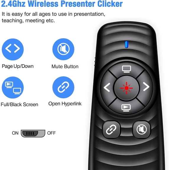 NSKBBM-USB Type C Wireless Presentation Clicker 2.4GHz Clicker for Powerpoint Presentations,Presentation Clicker with Volume Control & Hyperlink,Slide Clicker Pointer for Classroom Mac Laptop Compute