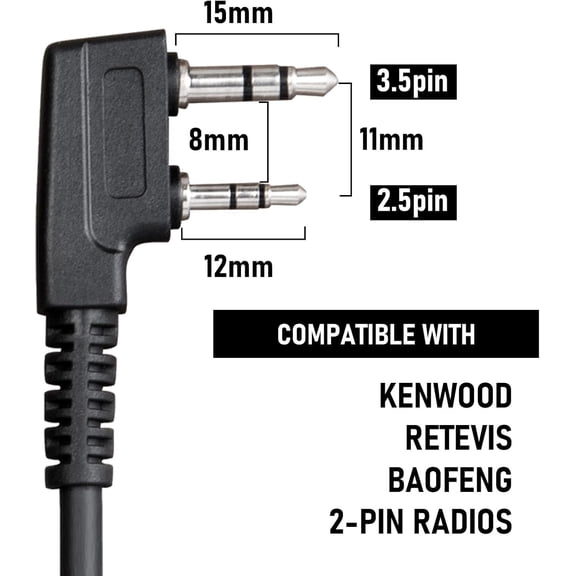 NSKBBM-Walkie Talkie Earpiece with Mic 2 Pin Acoustic Tube Headset TD-M8s TD-V2 TD-H3 TD-H8 H-777 RT21 RT22 RT68 Baofeng UV-5R Mini BF-F8HP 5RM UV-5G UV-32 DM-32 GM21 2 Way Radio-2 Pack