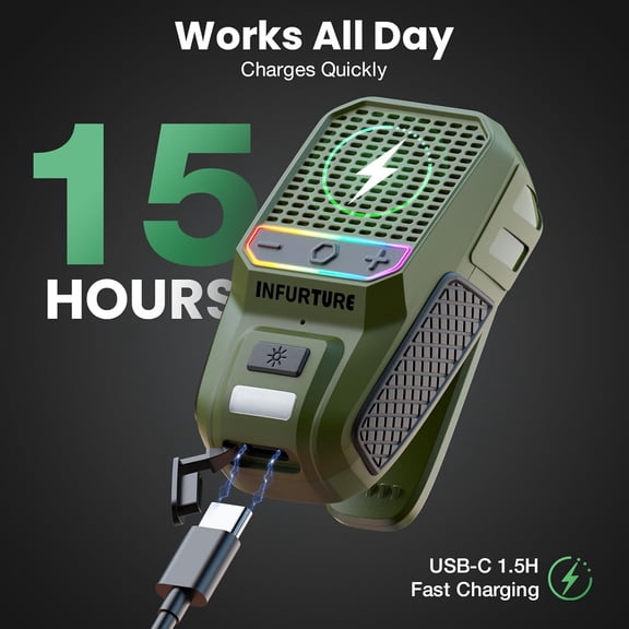 NSKBBM-Wearable Bluetooth Speaker with RGB/Flashlight Clip On Speaker,Waterproof Shower Speake-Built-in Noise Reduction Mic for Hands-Free Music/Calls-for Work/Riding/Golf/Outdoor(Green)