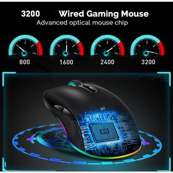 NSKBBM-Wired Gaming Mouse USB C, Quiet Clicking, 4 Color LED RGB Backlighting,Optical Type C Mice with 5.9ft Cable,3200D-PI 7 Buttons Ergonomic Mouse for Phone PC,Computer,Laptop,Desktop, Mac,Surface