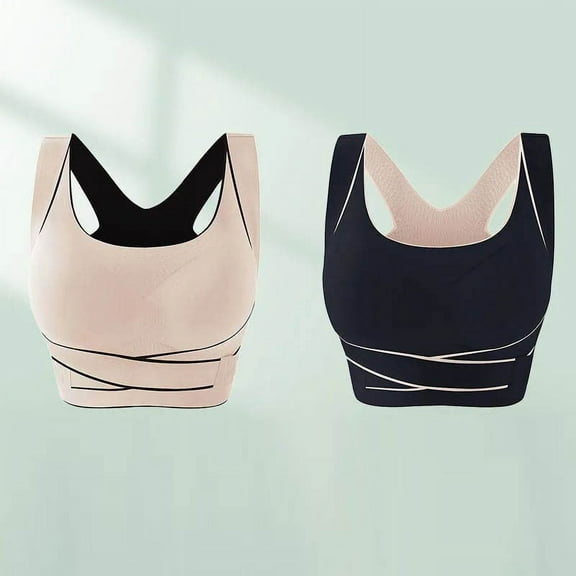 NSLGXD 2-Pack Bras for Women No Underwire High Support Brassiere Front Cross Side Buckle Sports Bra Posture Corrector Bralettes Shaping Push Up Seamless Invisible Bra