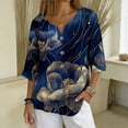 thumbnail image 1 of NSLGXD 3/4 Sleeve Fall Tops for Women Notch V Neck Vintage Graphic Tees Relaxed Fit Casual Trendy Outfits S-2XL, 1 of 4