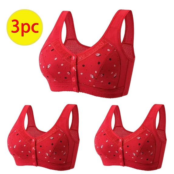 NSLGXD 3-Pack Front Closure Bra for Seniors Women Wire-Free Support Bralettes Plus Size Push Up Brassiere Full Coverage Everyday Bras Daisy Bras for Older Women