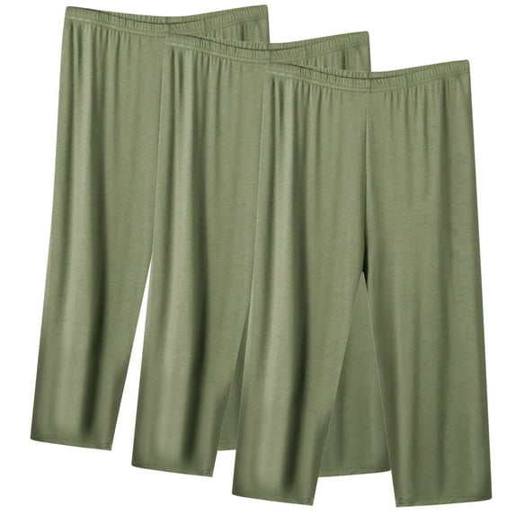 NSLGXD 3-Pack Plus Size Capri Pants for Women Lounge Pants for Home Elastic Waist Pants Solid Color Pants Workout Sports Cropped Trousers