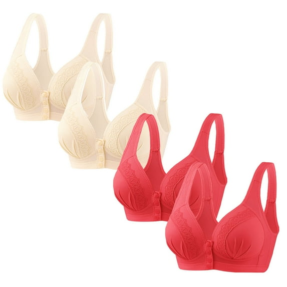 NSLGXD 4-PC Womens Front Closure Bras No Underwire Support Vest Bras Push Up Full Coverage Brassiere Comfortable Soft Everyday Bralettes Lightweight Seamless Bras