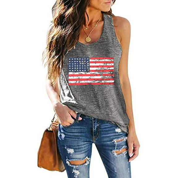 NSLGXD American Flag Tank Tops for Women Trendy USA Flag Graphic Tees Tanks Fashion Sleeveless Round Neck Shirts Memorial Day Shirts Vest Camisole
