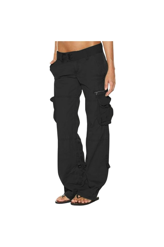 Baggy Cargo Pants for Women Plus Size Casual Low Waist Stretch Cargo Pants Girl Multiple Pockets Relaxed Fit Hiking Pants Straight Wide Leg Y2k Pants Black XXXL