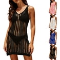 thumbnail image 1 of NSLGXD Bathing Suit Cover Up Mini Dress for Women V-Neck Sleeveless Crochet Swim Cover Up Summer Casual Hollow Out Knit Dress, 1 of 7