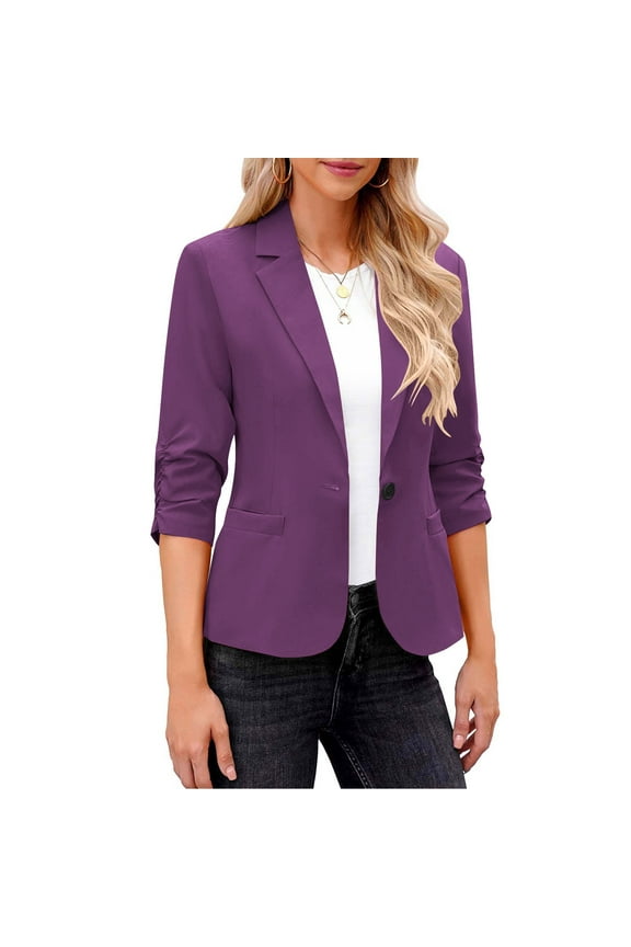 Blazer Jackets for Women 3/4 Sleeve Business Casual Suit Jacket Slim Fit Work Office Blazer with Padded Shoulder One Button Outerwear Jackets