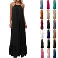 thumbnail image 1 of NSLGXD Boho Halter Backless Maxi Dress for Women Vacation Beach Party Ruffle Hem Sundress Plus Size Summer Dresses Green Cover Ups,Size S-2XL, 1 of 10