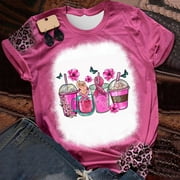 NSLGXD Breast Cancer Awareness T-Shirts for Women 2024 Plus Size Pink Ribbon Graphic Tees Shirts Round Neck Short Sleeve Shirt Spread The Hope Tee Tops