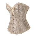 thumbnail image 1 of NSLGXD Brocade Corset Tops for Women Overbust Corset Waist Cincher Victorial Floral Strapless Bodyshaper Eyelet Lace Up Boned Bodice Top Beige L, 1 of 7