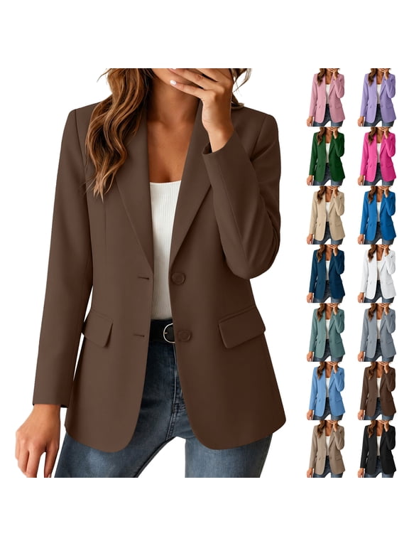 Business Casual Blazers for Women Plus Size Solid Color Long Sleeve Suit Jackets Notched Lapel Work Office Formal Sport Coats with Pockets S-3XL