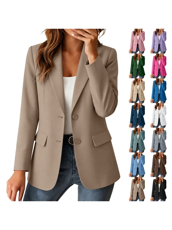 Business Casual Blazers for Women Plus Size Solid Color Long Sleeve Suit Jackets Notched Lapel Work Office Formal Sport Coats with Pockets S-3XL