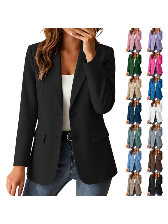 Business Casual Blazers for Women Plus Size Solid Color Long Sleeve Suit Jackets Notched Lapel Work Office Formal Sport Coats with Pockets S-3XL