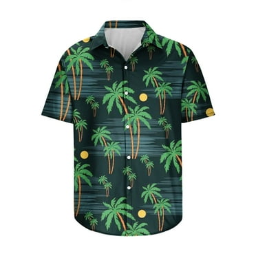 NSLGXD Casual Button Down Shirts for Men Big and Tall Summer Palm Tree Tropical Print Hawaiian T Shirts Short Sleeve Lapel Aloha Holiday Beach Tshirts