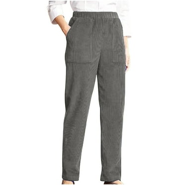 NSLGXD Corduroy Pants for Women Elastic High Waist Pull On Straight Leg Slacks Fall Winter Casual Trousers for Women with Pockets