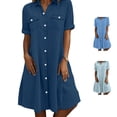 thumbnail image 1 of NSLGXD Denim Dress for Women 2026 Short Sleeve Lapel Collared Midi Shirt Dresses with Chest Pockets Dressy Casual Business Work Jean Dress S-2XL, 1 of 9