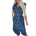 NSLGXD Denim Dresses for Women with Pockets Short Sleeve Denim Shirt