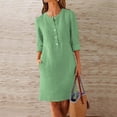 thumbnail image 1 of NSLGXD Fall Dresses for Women 2025 Half Button Shirt Dress Long Sleeve Round Neck Dressy Casual Mini Dresses Solid Lightweight Tshirt Dress with Pockets, 1 of 6