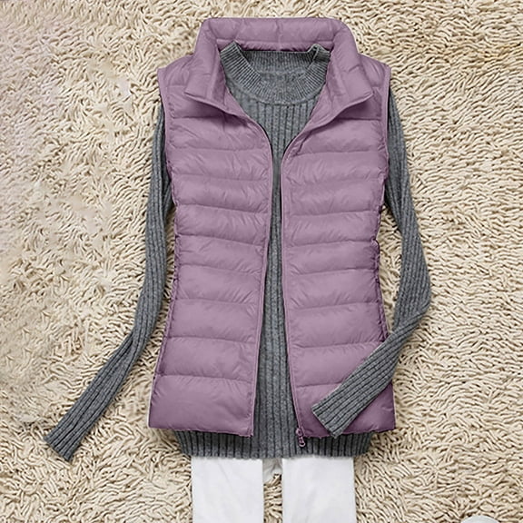 NSLGXD Fall Jacket Vests Women Winter Warm Sleeveless Puffer Jackets Casual Lightweight Quilted Cropped Jacket Coat Stand Collar Packable Jacket Vest