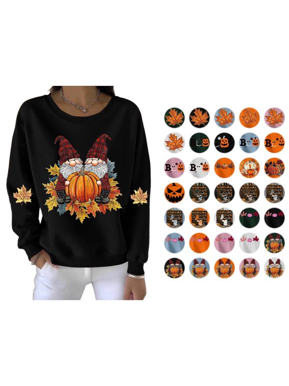 Fall Sweatshirts for Women 2026 Fall Gnomes Pumpkin Sweatshirt Thanksgiving Gnome Autumn Leaves Crewneck Pullover S-2XL