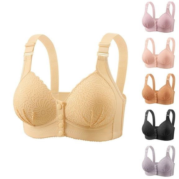 NSLGXD Fashion Front Closure Bras for Women Plus Size Wireless Bra Comfort Push Up Everyday Bras Full Coverage Lace Patchwork Bralettes 2XL