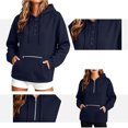 thumbnail image 1 of NSLGXD Womens Fall Hooded Sweatshirts Pull On 1/4 Button Drawstring Hoodies Long Sleeve Trendy Tops with Kangaroo Pocket S-2XL Navy Sweatshirt for Women, 1 of 6