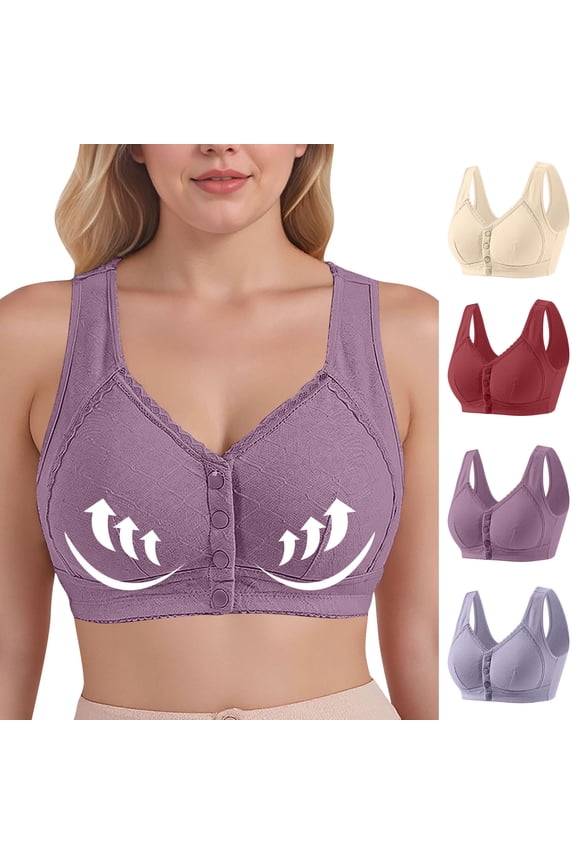 Front Closure Bras for Older Women Plus Size Wireless Supportive Bra Senior Cotton Comfort Push Up Everyday Bras Full Coverage Sleep Bralette 2XL