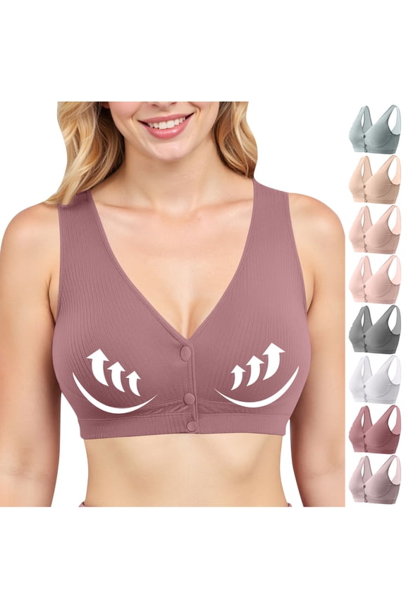 Front Closure Bras Plus Size for Older Women Wireless Lightly Lined Comfort Everyday Bralette Cotton Breathable Full Coverage Sleep Bras 2XL