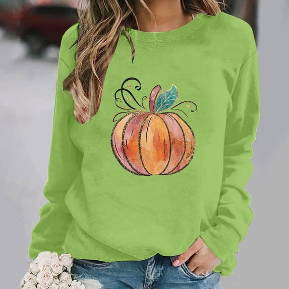 NSLGXD Halloween Sweatshirts Women Plus Size Pumpkin Graphic Pullovers Fall Going Out Round Neck Long Sleeve Shirt Tops Halloween Costumes S-2XL