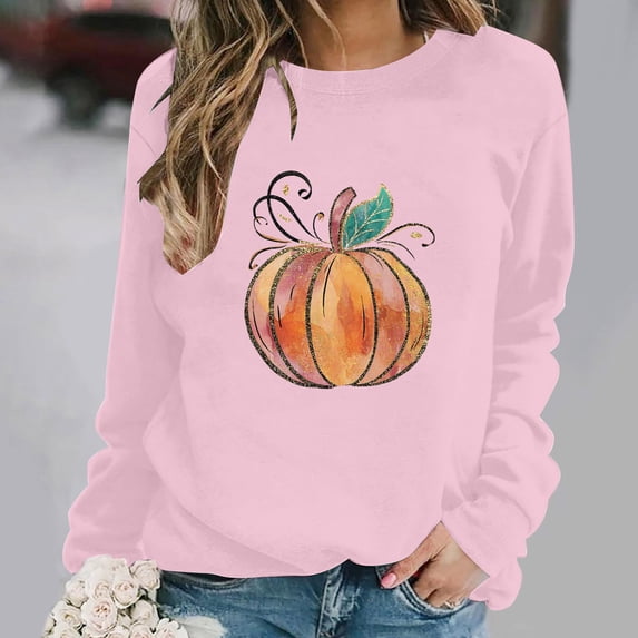 NSLGXD Halloween Sweatshirts Women Plus Size Pumpkin Graphic Pullovers Fall Going Out Round Neck Long Sleeve Shirt Tops Halloween Costumes S-2XL