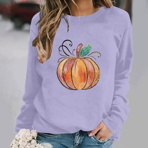 NSLGXD Halloween Sweatshirts Women Plus Size Pumpkin Graphic Pullovers Fall Going Out Round Neck Long Sleeve Shirt Tops Halloween Costumes S-2XL