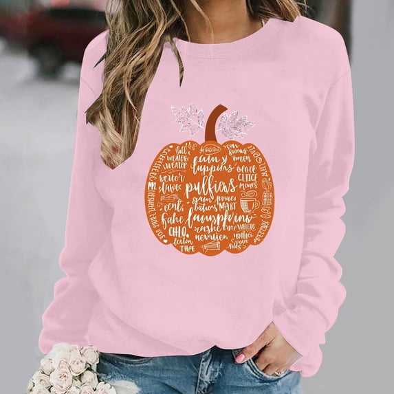 NSLGXD Halloween Sweatshirts Women Plus Size Pumpkin Print Pullovers Fall Classic Round Neck Long Sleeve Shirt Tops Halloween Costumes S-2XL