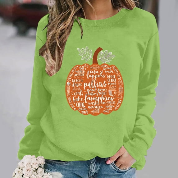 NSLGXD Halloween Sweatshirts Women Plus Size Pumpkin Print Pullovers Fall Classic Round Neck Long Sleeve Shirt Tops Halloween Costumes S-2XL
