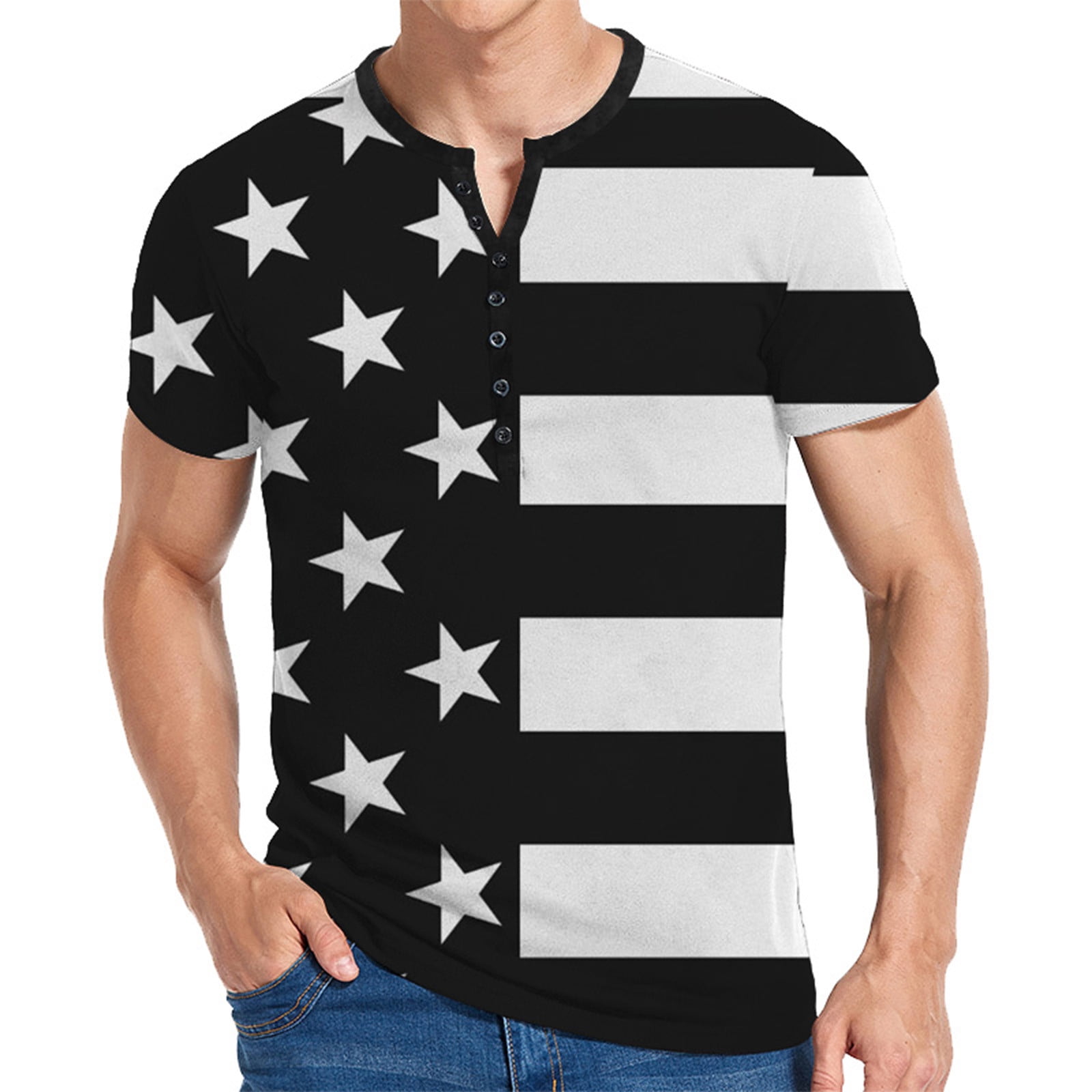 NSLGXD Independence Day Shirts for Men Patriotic Red White and Blue Graphic Tees Classic Notch