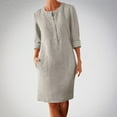thumbnail image 1 of NSLGXD Linen Cotton Dresses for Women Button Shirt Dress Long Sleeve Round Neck Dressy Casual Tunic Shirt Dress with Pockets, 1 of 5