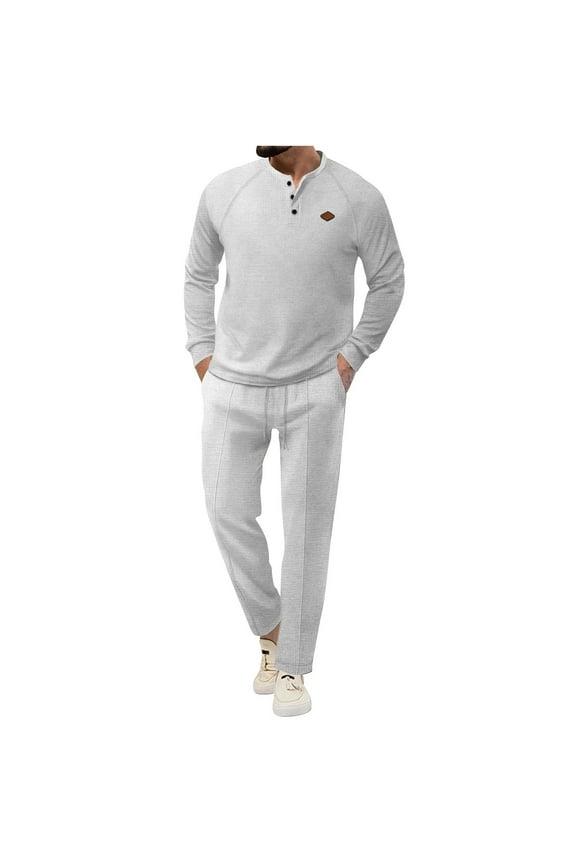 Long Sleeve Sweatshirts for Men 2025 Casual Round Neck Shirts and Drawstring Pants Matching Set 2 Piece Outfits Mens Solid Lounge Sets