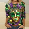 thumbnail image 1 of NSLGXD Mardi Gras Shirts for Women 3/4 Sleeve Round Neck Tshirts 2025 Carnival Themed Costumes Fancy Mask Graphic Tees Mardi Gras Party Clothing Multicolor L, 1 of 5